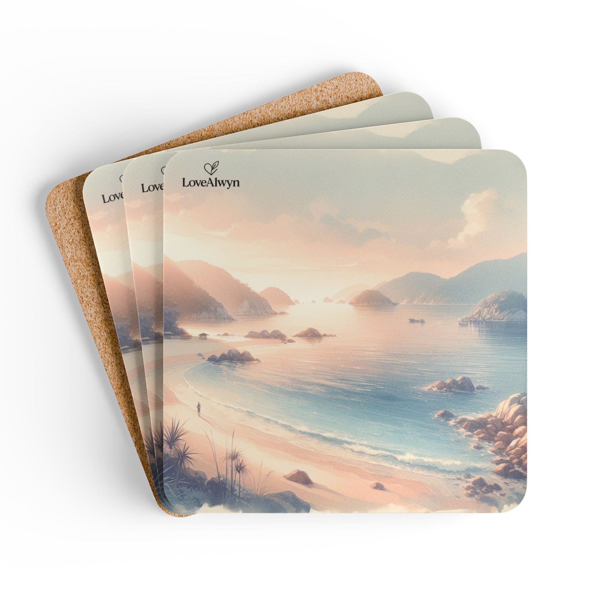 Serene Beach Corkwood Coaster Set