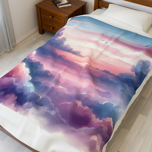 Serene Sky Velveteen Plush Blanket - Cozy Throw for Relaxation, Gift for All Occasions, Home Decor, Cloud Pattern, Perfect for Snoozing